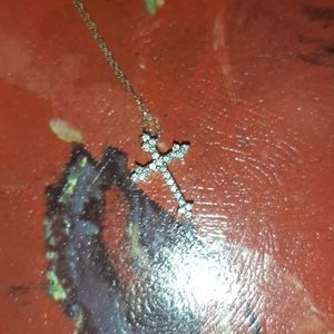 diamond cross small golden necklace